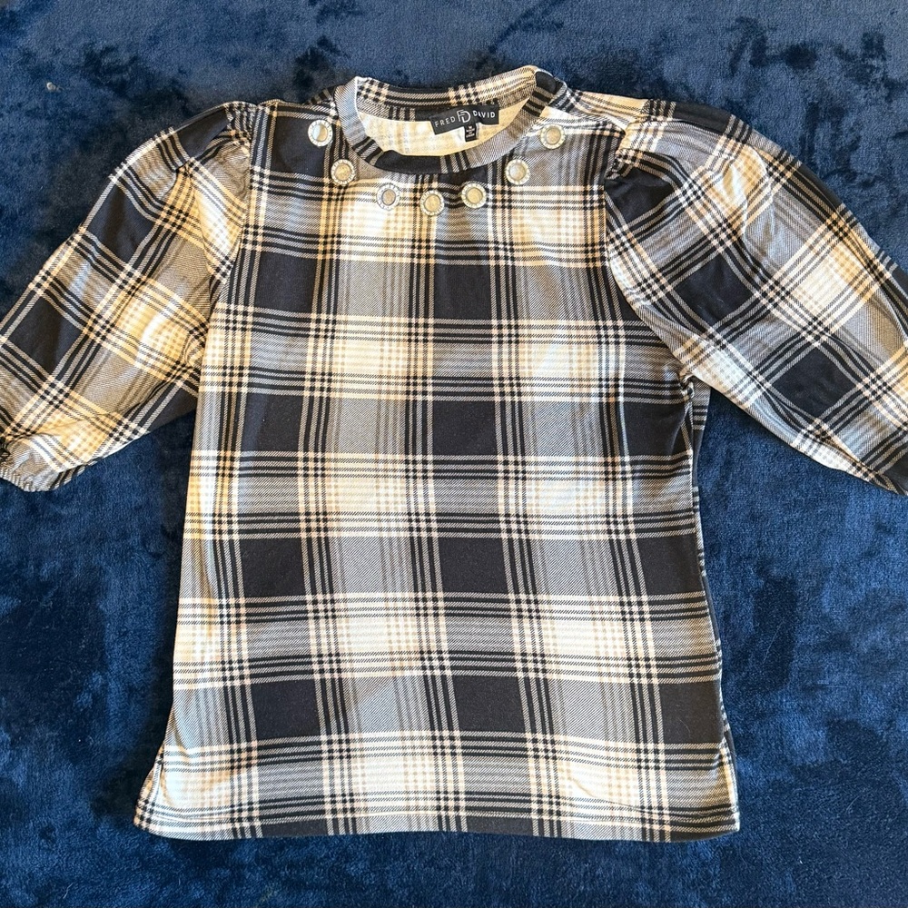 Fred David Black and White Plaid Blouse